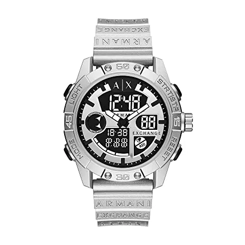 Armani Exchange Herrenuhr, AnaDigi Uhrwerk, 46MM Silbernes ABSGehäuse mit PolyurethanArmband