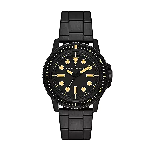 Armani Exchange Herrenuhr, Dreizeigeruhrwerk, 44 mm Schwarzes Edelstahlgehäuse mit Edelstahlarmband