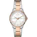 Armani Exchange Uhr für Damen, Dreizeigerwerk, 36mm 2T Silber/Rose Edelstahlgehäuse mit einem Edelstahlarmband