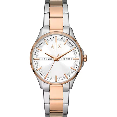 Armani Exchange Uhr für Damen, Dreizeigerwerk, 36mm 2T Silber/Rose Edelstahlgehäuse mit einem Edelstahlarmband