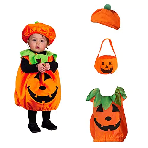 ASSUGO halloween kostüm kürbis kinder, kinder kürbis kostüm mit süssigkeiten beutel
