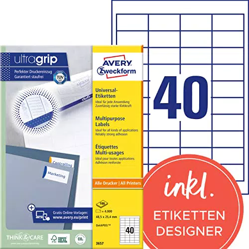 AVERY Zweckform 3657 Universal Etiketten 100 Blatt, weiß