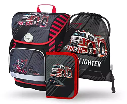 Baagl Schulranzen Jungen Set 3 Teilig, Ergo Schultasche ab 1. Klasse
