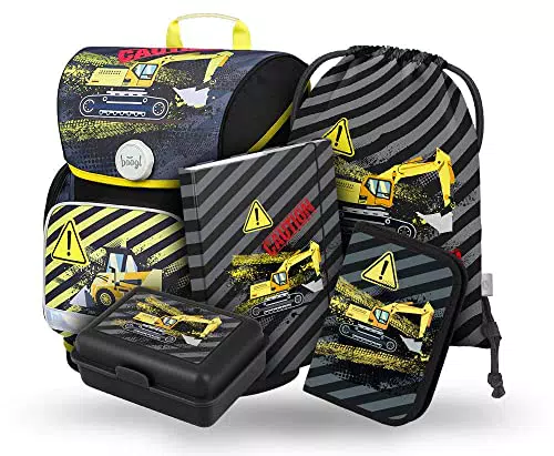 Baagl Schulranzen Jungen Set 5 Teilig, Ergo Schultasche ab 1. Klasse