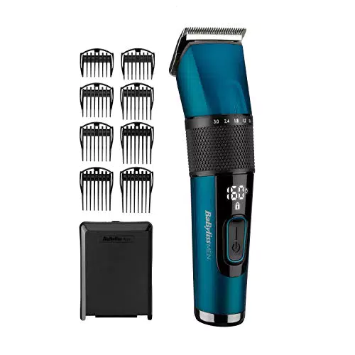 BaByliss Japanese Steel Digital Haarschneider E990E mit 45 Längeneinstellungen durch Drehrad und 8 Kammaufsätzen