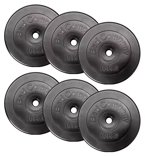 Bad Company Hantelscheiben 30/31 mm Kunststoff 60kg I Gewicht Set 6 x 10 kg I Gewichte für Langhantel und Kurzhantel