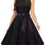 bbonlinedress 1950er Ärmellos Vintage Retro Spitzenkleid Rundhals Abendkleid Black L
