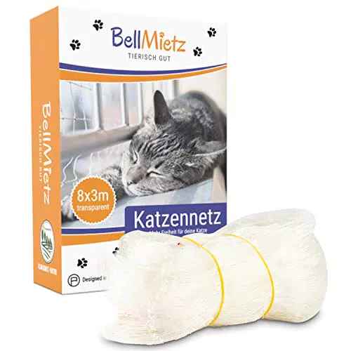 BellMietz Katzennetz für Balkon & Fenster, Extragroßes 8x3m Katzenschutz-Netz ohne Bohren