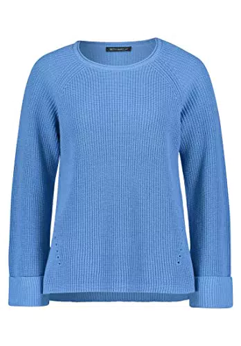 Betty Barclay Damen Grobstrick-Pullover mit Seitenschlitzen Meer blau