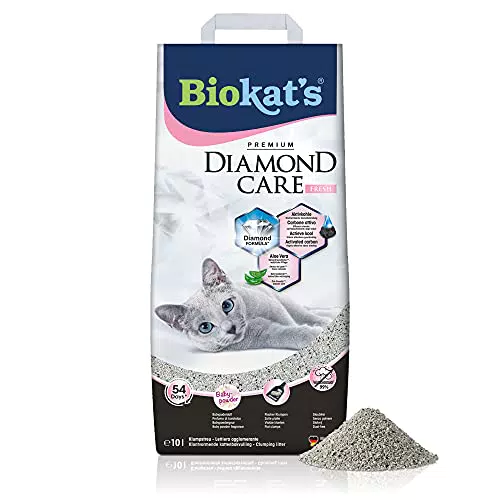 Biokat's Diamond Care Fresh Katzenstreu mit Babypuder-Duft - Feine Klumpstreu aus Bentonit mit Aktivkohle und Aloe Vera - 1 Sack