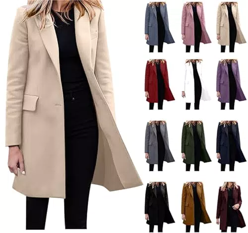 Blazer Damen Elegant Langarm Übergangsjacke Single Breasted Herbstjacke Lang Open Front Cardigan Einfarbig Anzugjacke All-Match Blazerjacke Business Büro Jacke Herbst Outwear Arbeitsjacke S-5XL