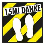 Bodenschild/Sicherheitsschild als Wartepunkt „1.5 Meter - Danke“ rutschfest Weiß/Gelb/Schwarz