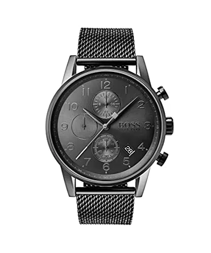 BOSS Chronograph Quarz Uhr für Herren mit Graues Edelstahl-Mesh-Gliederarmband - 1513674