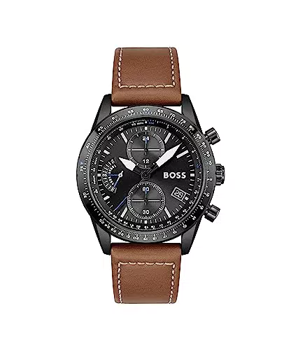 BOSS Chronograph Quarz Uhr für Herren mit Hell-Braunes Lederarmband - 1513851