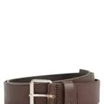 BOSS Herren Jott-Cut Sz35 Gürtel aus strukturiertem Leder mit Dornschließe und Logo-Schlaufe Dunkelbraun 95