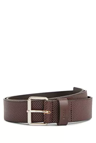 BOSS Herren Jott-Cut Sz35 Gürtel aus strukturiertem Leder mit Dornschließe und Logo-Schlaufe Dunkelbraun 95