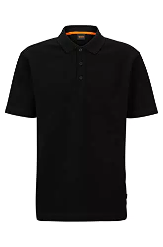 BOSS Herren Petempesto Relaxed-Fit Poloshirt aus Baumwoll-Mix mit Waffelstruktur Schwarz L