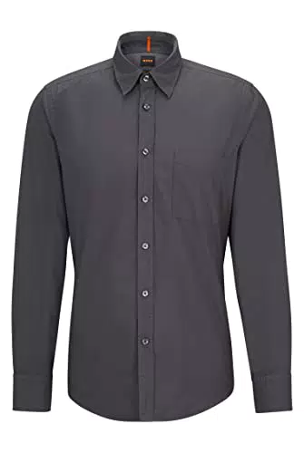 BOSS Herren Relegant 6 Regular-Fit Hemd aus Bio-Baumwoll-Popeline Dunkelgrau XL