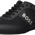 BOSS Herren Rusham Lowp Logo-Sneakers mit Mesh und gummierten Einsätzen Schwarz 42 Größe 42