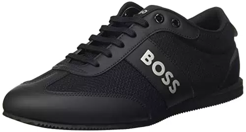 BOSS Herren Rusham Lowp Logo-Sneakers mit Mesh und gummierten Einsätzen Schwarz 42 Größe 42