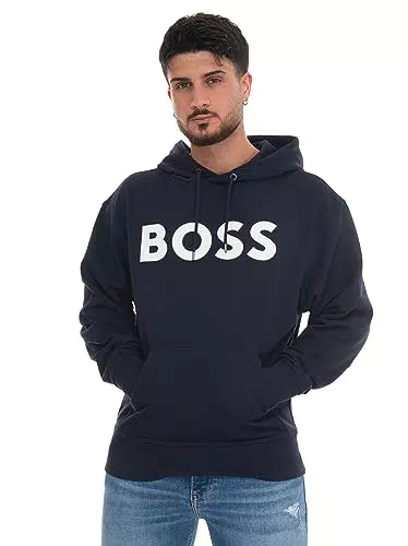 BOSS Herren WebasicHood Hoodie aus Baumwolle mit French-Terry-Struktur und Logo-Print Dunkelblau XL