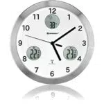 Bresser Funkuhr Wanduhr MyTime io, 30cm große Wanduhr mit geräuschlosem Funkuhrwerk mit Innen- und Außentemperatur + Luftfeuchtigkeitsanzeige