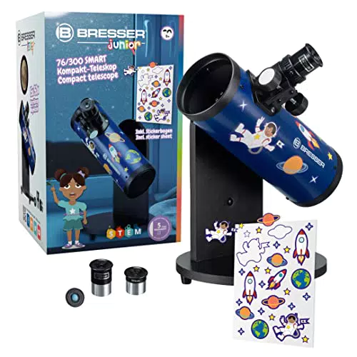 Bresser Junior Spiegelteleskop 76/300 Kompakt-Teleskop SMART mit benutzerfreundlicher Dobson-Montierung