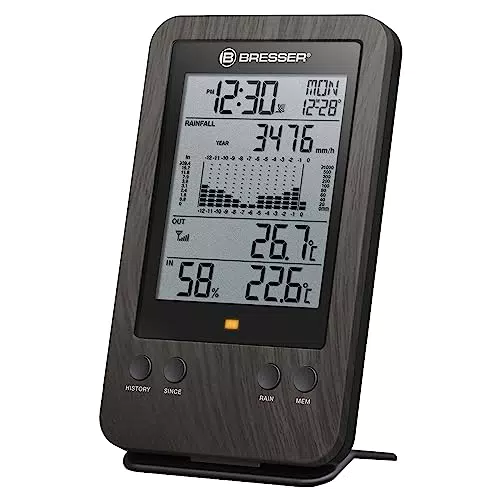 Bresser Wetterstation Funk mit Außensensor WTW Profi Regenmesser in Holzoptik