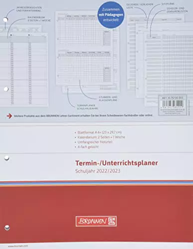 Brunnen Wochen-Ersatzkalendarium Lehrer-Sortiment 2022/2023 Überformat A4: 23 x 29