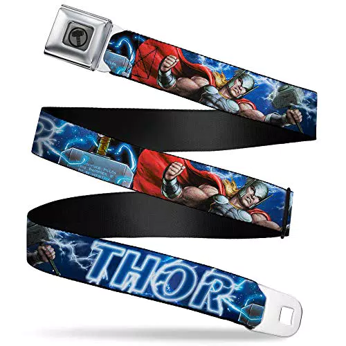 Buckle-Down Herren Sicherheitsgurt Kinder Avengers Thor Hammer Action Pose Galaxy Blues White 2