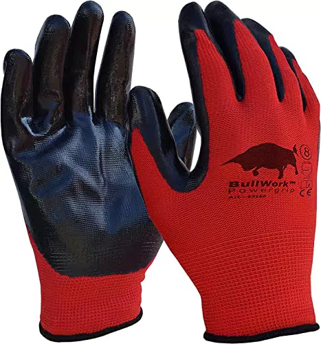 BullWork Original PowerGrip Arbeitshandschuhe Gr.8 Latexbeschichtung EN388:4131 5er Set