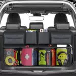 BURNNOVE Auto Organizer Kofferraum Organizer Auto Aufbewahrungstasche mit Starkes elastisches Netz und Klett Autositztasche Kofferraumtasche spart Platz