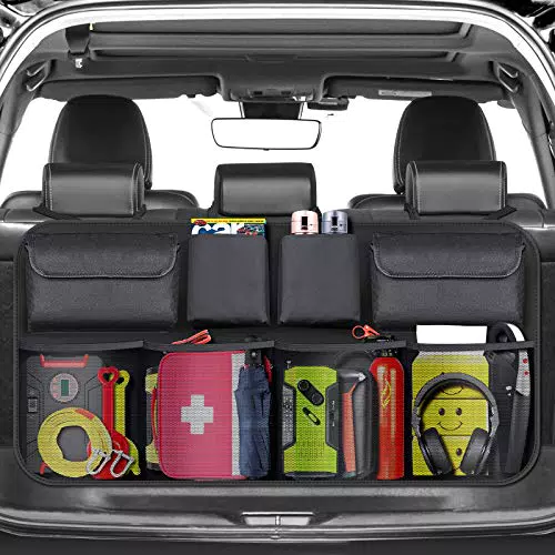 BURNNOVE Auto Organizer Kofferraum Organizer Auto Aufbewahrungstasche mit Starkes elastisches Netz und Klett Autositztasche Kofferraumtasche spart Platz