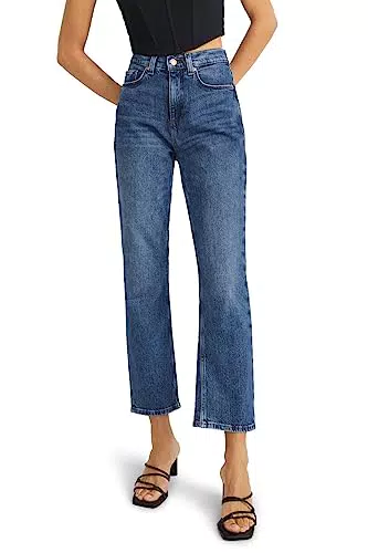 C&A Damen 5-Pocket Jeans Casual Straight High Rise/High Waist Denim|Stretch|Lycra|Baumwolle Jeans-blau 48 S-L-R