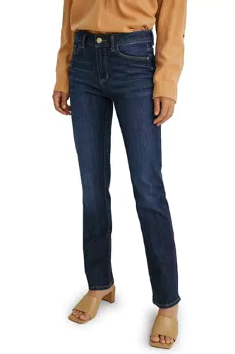 C&A Damen 5-Pocket Jeans Casual Straight Mid Rise/Mid Waist Stretch|Baumwolle|Denim Jeans-dunkelblau 44 L S-L-R