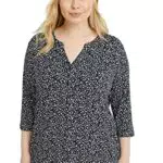 C&A Damen Blumenmuster T-Shirt Große Größen Langärmelig dunkelblau 52