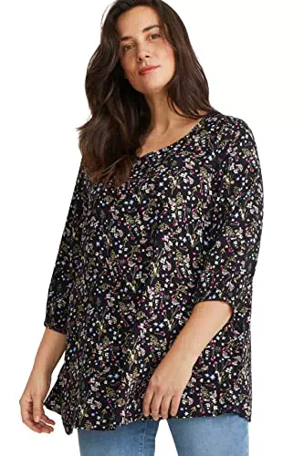 C&A Damen Bluse Große Größen Blumenmuster schwarz 52