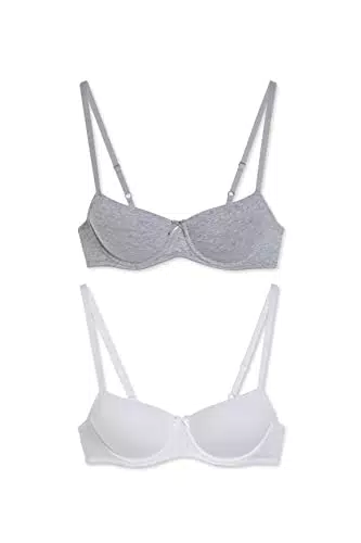 C&A Damen Demi BH Demi Bra Stretch|Baumwolle 2er Pack|Multipack weiß/grau 75 C