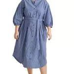 C&A Damen Kleid Große Größen Rundhalsausschnitt Midi Loose Fit Kleider blau/weiß 58