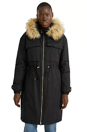 C&A Damen Parka Regular Fit Polyester|Baumwolle Nicht wasserfest schwarz 38