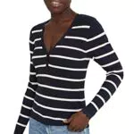 C&A Damen Pullover V-Ausschnitt Nylon|Viskose Streifen dunkelblau/weiß XL