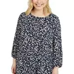 C&A Damen Rundhalsausschnitt Bluse Große Größen Blumenmuster dunkelblau 58