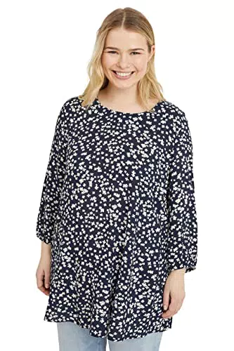 C&A Damen Rundhalsausschnitt Bluse Große Größen Blumenmuster dunkelblau 58