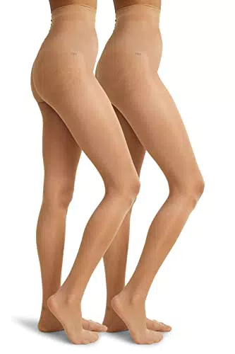 C&A Damen Strumpfhose Stretch|Synthetisch|Lycra Strumpfhosen 15 DEN 2er Pack|Multipack Mandel XL