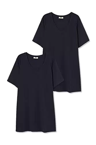 C&A Damen Unifarben T-Shirt Große Größen V-Ausschnitt Kurzärmelig 2er Pack|Multipack dunkelblau 56-58