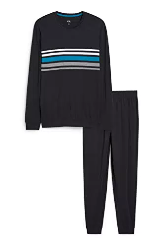 C&A Herren Pyjama Set Regular Fit Unifarben Baumwolle schwarz S