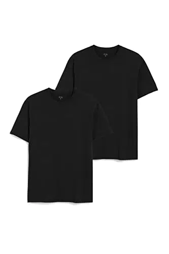 C&A Herren Unterziehshirt Unterwäsche 2er Pack|Multipack Baumwolle Unifarben schwarz S