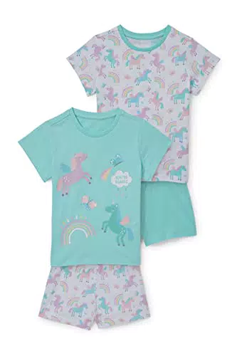 C&A Kinder Mädchen Pyjama Multipack Regular Fit Motivprint|Unifarben|Bedruckt helltürkis 98