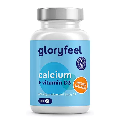 Calcium + Vitamin D3 - Hochdosiert mit 800 mg Calcium Carbonat + 1000 IE Vitamin D3 pro Tagesdosis - 180 vegetarische Tabletten - Laborgeprüft