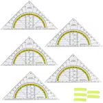 Carreuty 5 STÜCKE Geometrie Dreieck 15cm, transparentes quadratisches Set aus Kunststoff zum Zeichnen von Kreisen